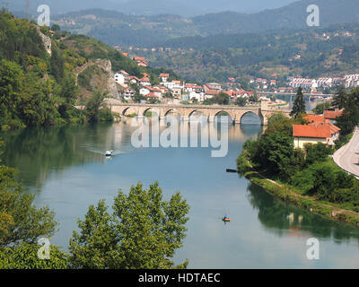 Old Bridge on Drina river in Visegrad - Bosnia and Herzegovina - architecture travel background Stock Photo