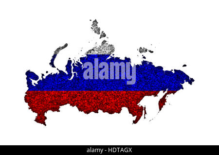 Map and flag of Russia on poppy seeds Stock Photo