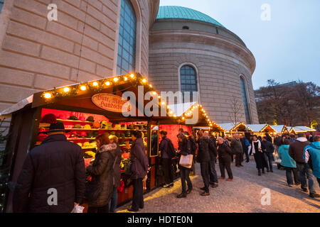 Night view of traditional Christmas Market at St Hedwig's Cathedral at night in Mitte Berlin Germany 2016 Stock Photo