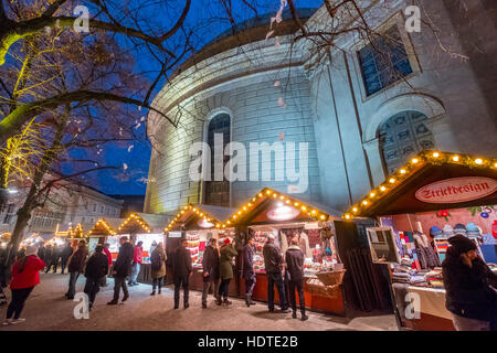 Night view of traditional Christmas Market at St Hedwig's Cathedral at night in Mitte Berlin Germany 2016 Stock Photo
