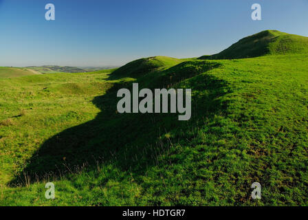 Adam's Grave long barrow, overlooking the Vale of Pewsey. Stock Photo