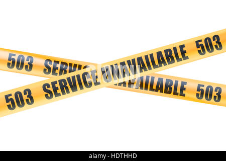 503 Service Unavailable Caution Barrier Tapes, 3D rendering isolated on white background Stock Photo