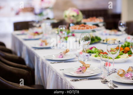 The elegant dinner table at restaurant Stock Photo