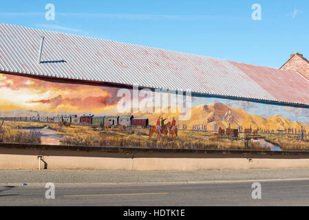 Across The Valley mural on the train depot in Toppenish, a town in Central Washington known for it's murals. Stock Photo