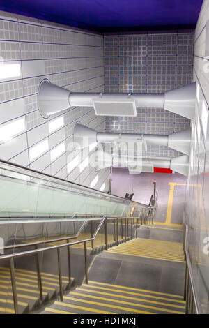 Germany, Cologne, stairs of the subway station at the historic town hall in the old part of the town. Stock Photo