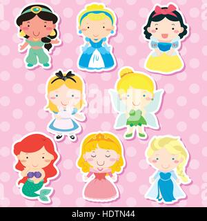 lovely fairy tale characters set over pink background Stock Vector