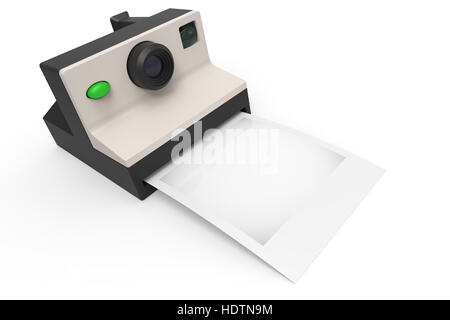 instant photo camera with blank photo for your image or logo. 3d render. on white. Stock Photo