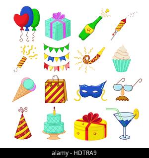 Set of isolated holiday icons in comics style Stock Vector