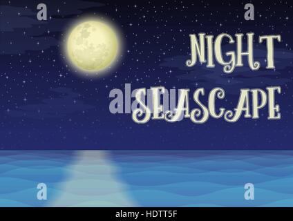 Moon Over Sea, Landscape Stock Vector