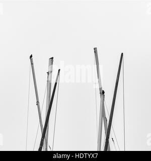 Black and White Image of the Top of Yacht Masts Stock Photo