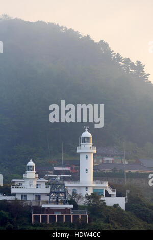 Sanji Lighthouse in fog, Jeju City, Jeju Island, South Korea, Asia Stock Photo