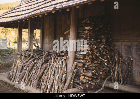 The house of the Mong ethnic people in Moc Chau, Son La Province, Vietnam Stock Photo