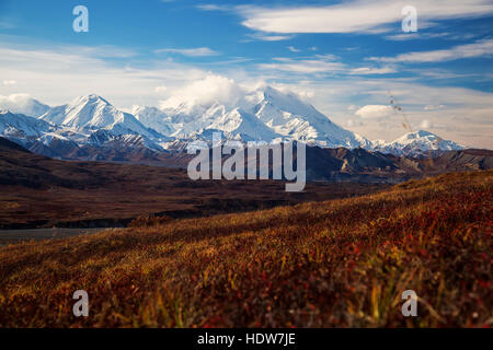 View of Denali from the Thorofare Ridge trail, Denali National Park; Alaska, United States of America Stock Photo