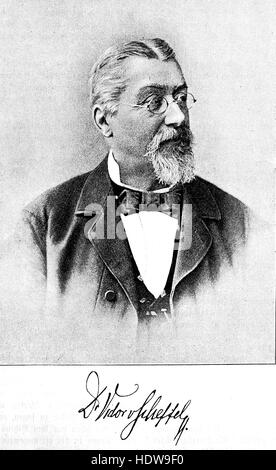 Joseph Victor von Scheffel, 1826-1886, a German poet and novelist, woodcut from the year 1880 Stock Photo