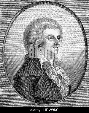 Johann Christoph Friedrich von Schiller 26 years old, 1759-1805, a German poet, philosopher, physician, historian, and playwright, woodcut from the year 1880 Stock Photo