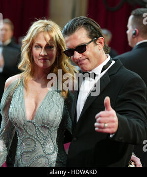 Antonio Banderas and Melanie Griffith arrives at the 77th Annual Academy Awards  in Los Angeles on Feb. 21, 2005. Photo credit: Francis Specker Stock Photo