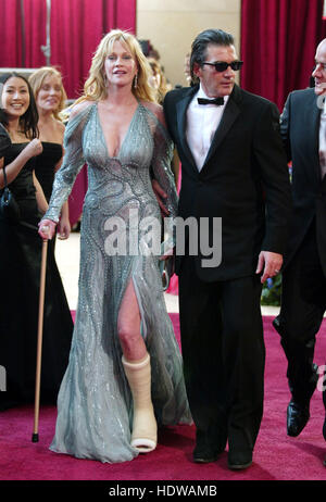 Antonio Banderas and Melanie Griffith arrives at the 77th Annual Academy Awards  in Los Angeles on Feb. 21, 2005. Photo credit: Francis Specker Stock Photo