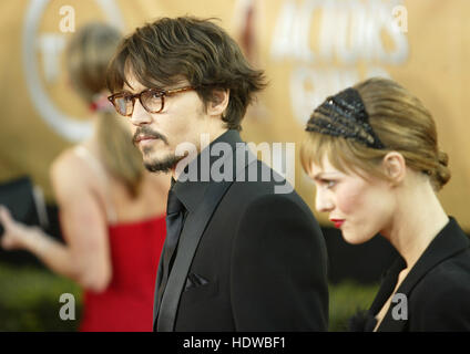 Johnny Depp and Vanessa Paradis at the Screen Actors Guild Awards  in Los Angeles on Feb. 5, 2005 Photo credit: Francis Specker Stock Photo