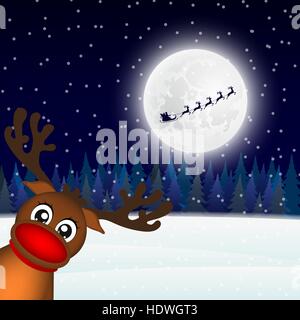 Reindeer peeking sideways in the forest vector illustration holi Stock Vector