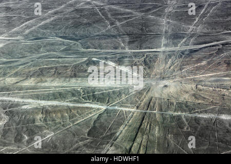view from plane on the lines plateau Nazca Stock Photo