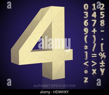 Set of Yellow 3D polygonal Numbers And Mathematical Symbols with reflection. Low poly alphabet collection. EPS 10 vector illustration. Stock Vector
