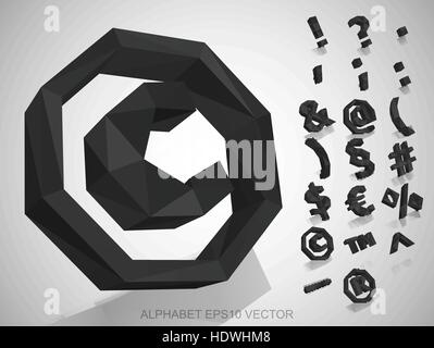 Set of Gray 3D polygonal Symbols with reflection. Low poly alphabet collection. EPS 10 vector illustration. Stock Vector