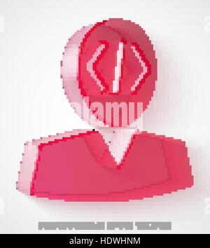 Database icon: extruded Red Transparent Plastic Programmer with transparent shadow, EPS 10 vector illustration. Stock Vector