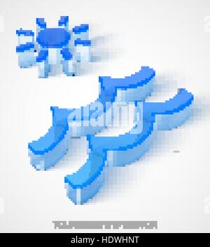 Vacation icon: extruded Blue Transparent Plastic Beach with transparent shadow, EPS 10 vector illustration. Stock Vector