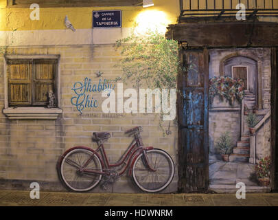 Shabby chic bicycle Trompe l'oeil painted on a wall in Valencia, Spain Stock Photo