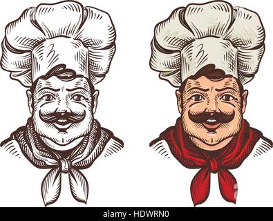 Chef face caricature cartoon. Vector illustration Stock Vector