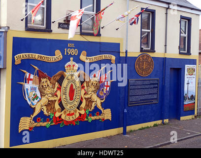 Shankill Protestant Boys Flute Band mural, off Shankill Road West Belfast,Northern Ireland,UK Stock Photo