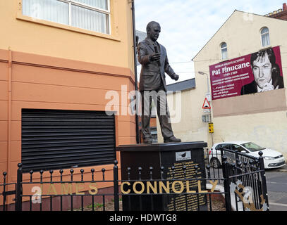 Belfast Falls Rd Republican statue of James Connolly / Seamus Ó Conghaile outside society HQ office. Erected March 2016 Stock Photo