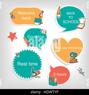 lovable education related stickers collection set in flat style Stock Vector