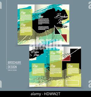 modern tri-fold template design with colorful brush strokes elements Stock Vector