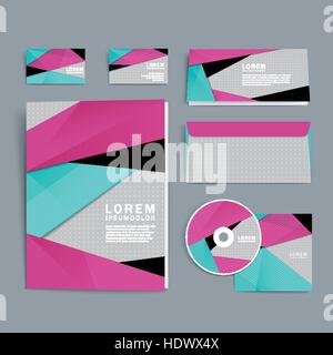 modern abstract corporate identity set in pink and blue Stock Vector