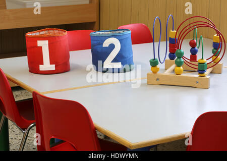 two bug jars with the written one and two in the kindergarten Stock Photo