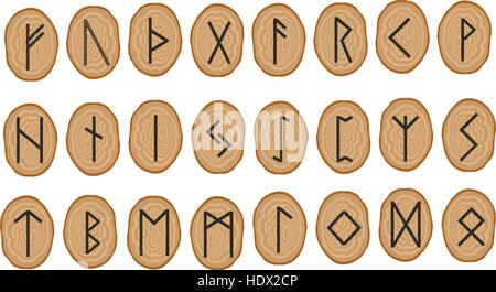 Vector set of runes on wooden plates Stock Vector