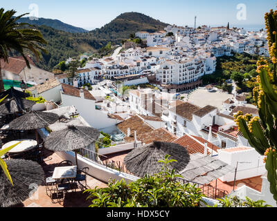 Rooftop view of the Moorish Hillside white village, pueblo blanco, of Frigiliana, Malaga, Anadalusia, Spain. Stock Photo