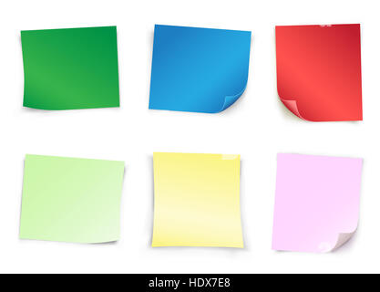 The colored reminder pieces of paper for message on white background Stock Photo