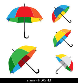 The simple different opened rainbow umbrellas isolated on white background Stock Photo