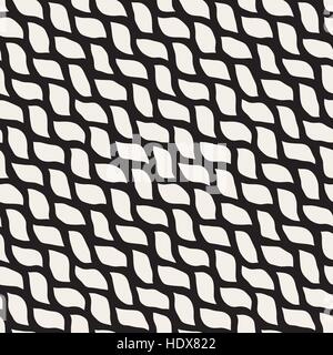 Vector Seamless Black and White Hand Drawn Wavy Shapes Pattern Stock Vector