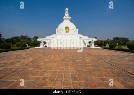 The japanese Peace Pagoda, one of the many international buddhist temples surrounding the birthplace of Siddhartha Gautama, the present Buddha Stock Photo