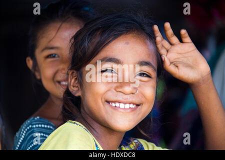 Young girls in a small village in the Terai region of Nepal Stock Photo