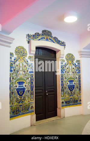 Azulejo tiles, Mercado da Ribeira, containing Time Out food market, Cais do Sodre, Lisbon Portugal Stock Photo