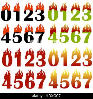 Burning Numbers Isolated Stock Vector