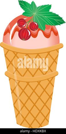 Ice Cream in waffle cup, icon flat cartoon style. Isolated on white background. Vector illustration, clip art Stock Vector