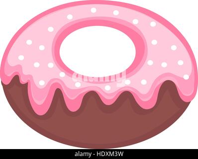 Sweet donut, flat cartoon style.  Glazed with powder. Isolated on white background. Vector illustration, clip art Stock Vector