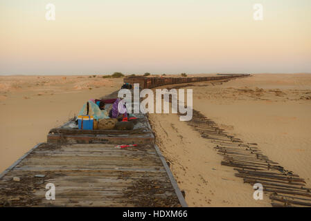 The longest train in the world running from Zerouat to Nouadibhu, Mauritania, Stock Photo