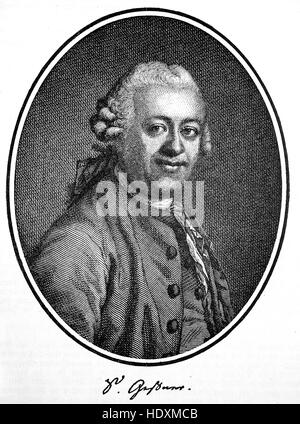 Salomon Gessner, 1730-1788, a Swiss painter and poet, woodcut from the year 1882, digital improved Stock Photo