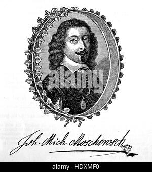 Johann Michael Moscherosch, 1601-1669, German statesman, satirist, and educator, woodcut from the year 1882, digital improved Stock Photo